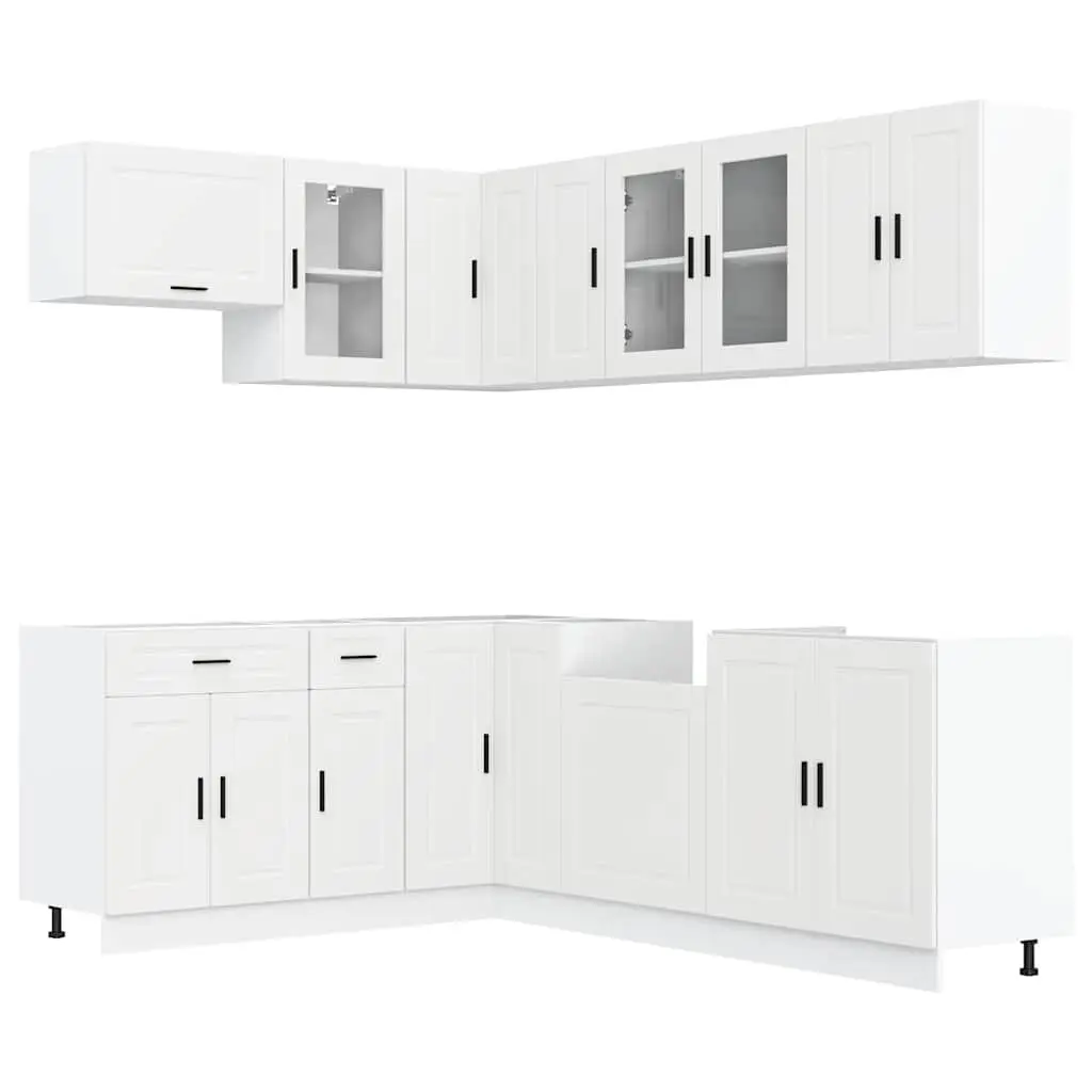 11 Piece White Engineered Wood Kitchen Cabinet Set Storage Optimisation