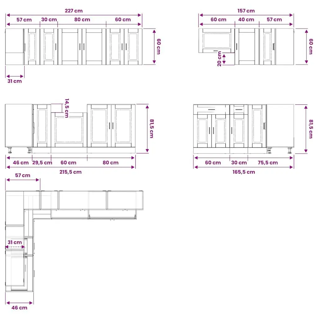 11 Piece White Engineered Wood Kitchen Cabinet Set Storage Optimisation