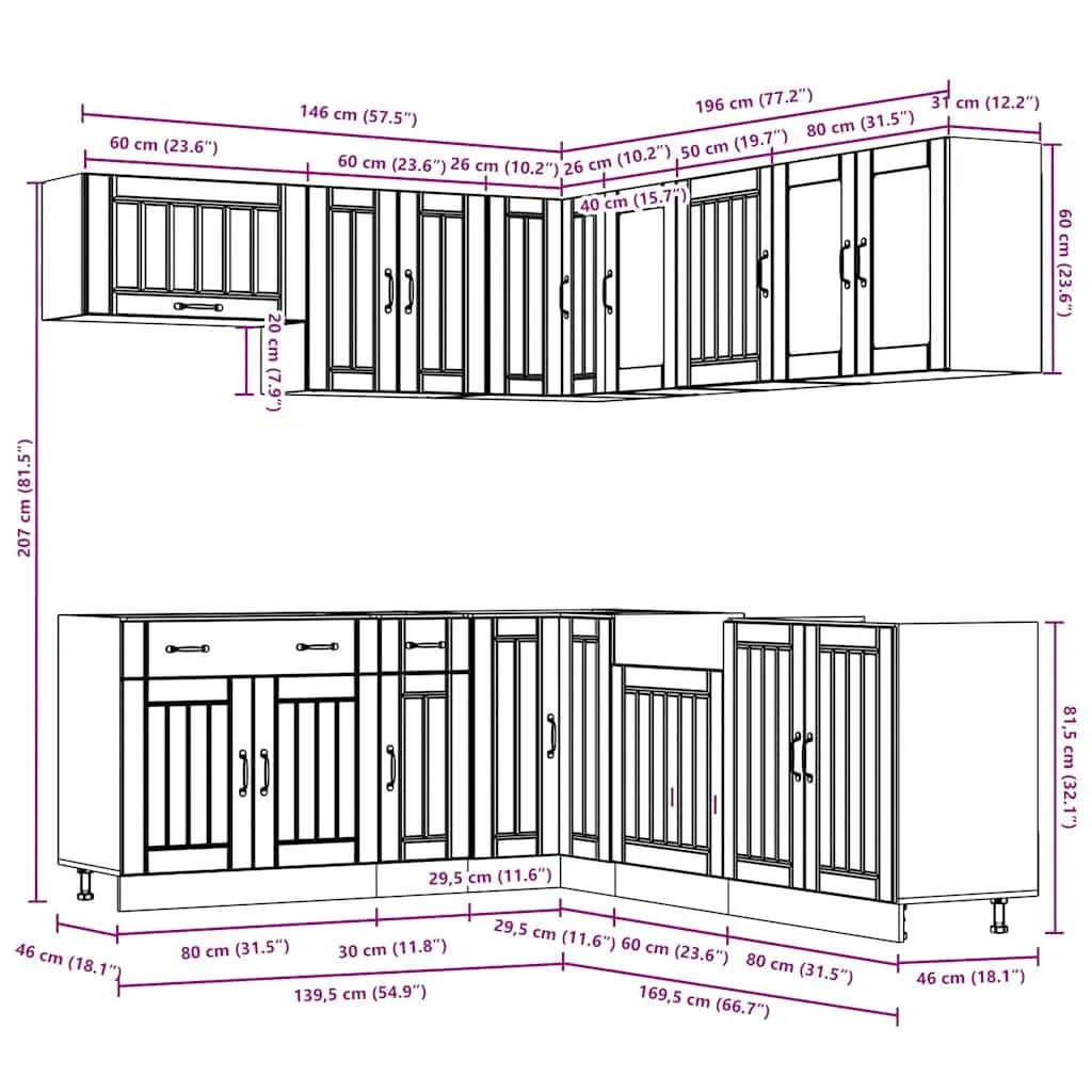 11 Piece Kitchen Cabinet Set White Storage Engineered Wood