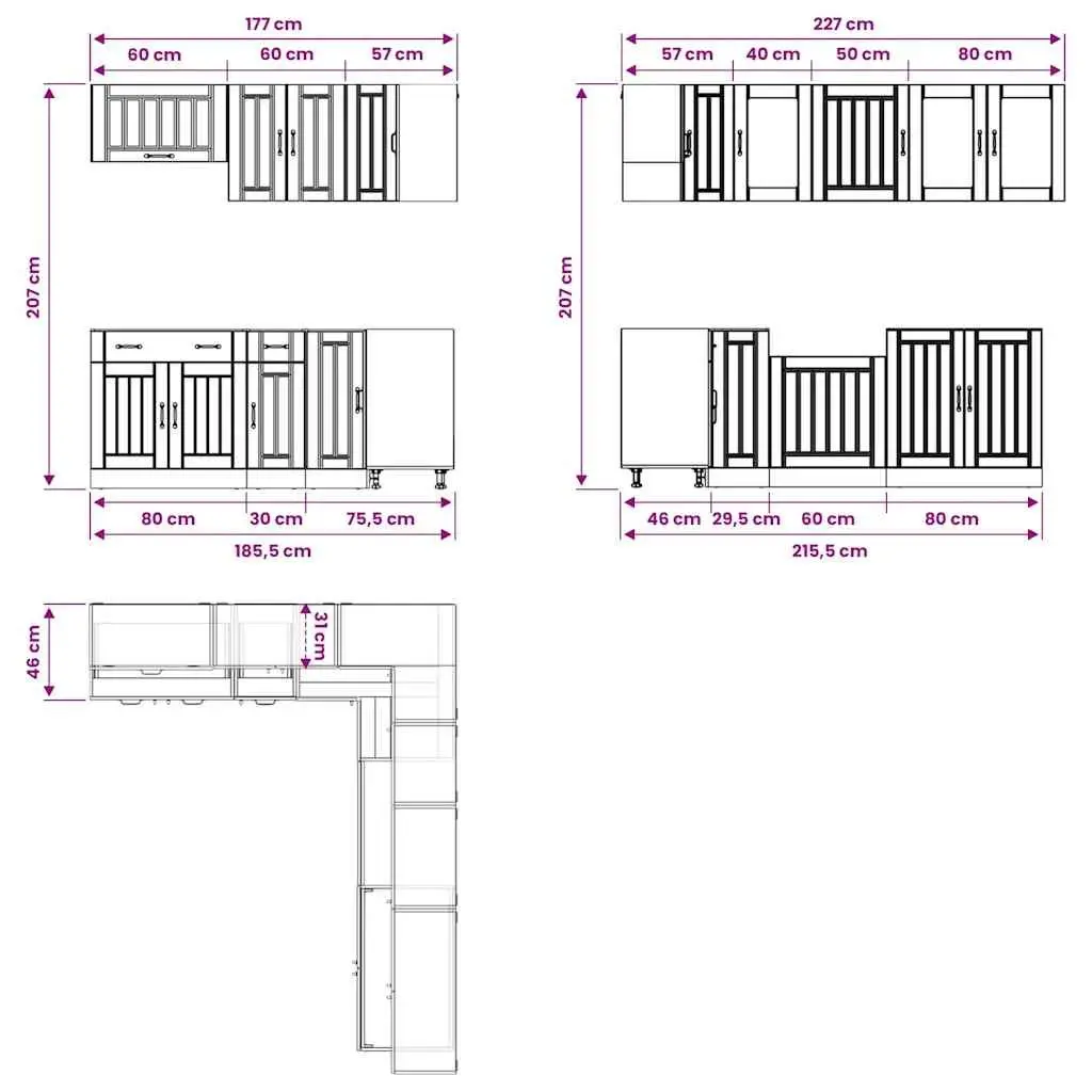 11 Piece Kitchen Cabinet Set White Storage Engineered Wood