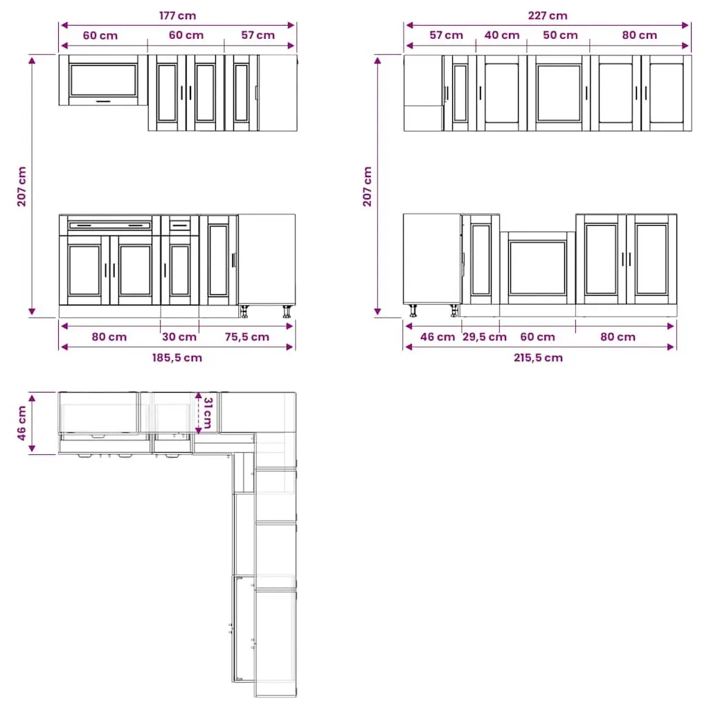 11 Piece Kitchen Cabinet Set White Storage Engineered Wood Furniture Cupboard