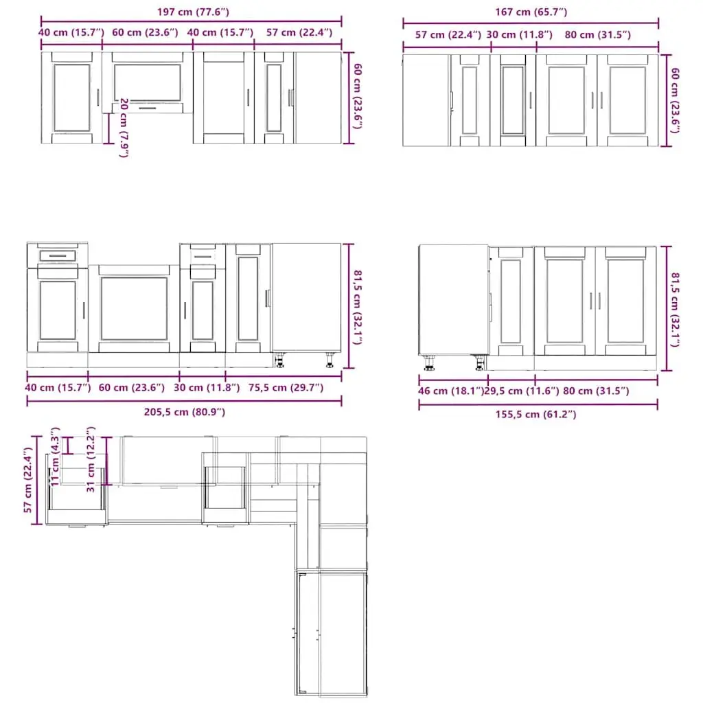 11-Piece Kitchen Cabinet Set White Storage Engineered Wood Adjustable Feet