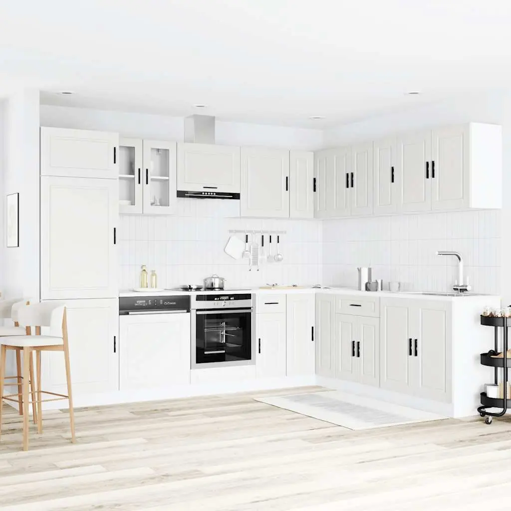 Kitchen Cabinet Set 14 Piece White Engineered Wood Storage Furniture