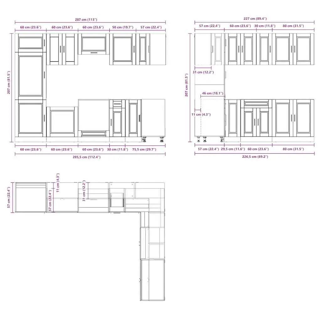 Kitchen Cabinet Set 14 Piece White Engineered Wood Storage Furniture