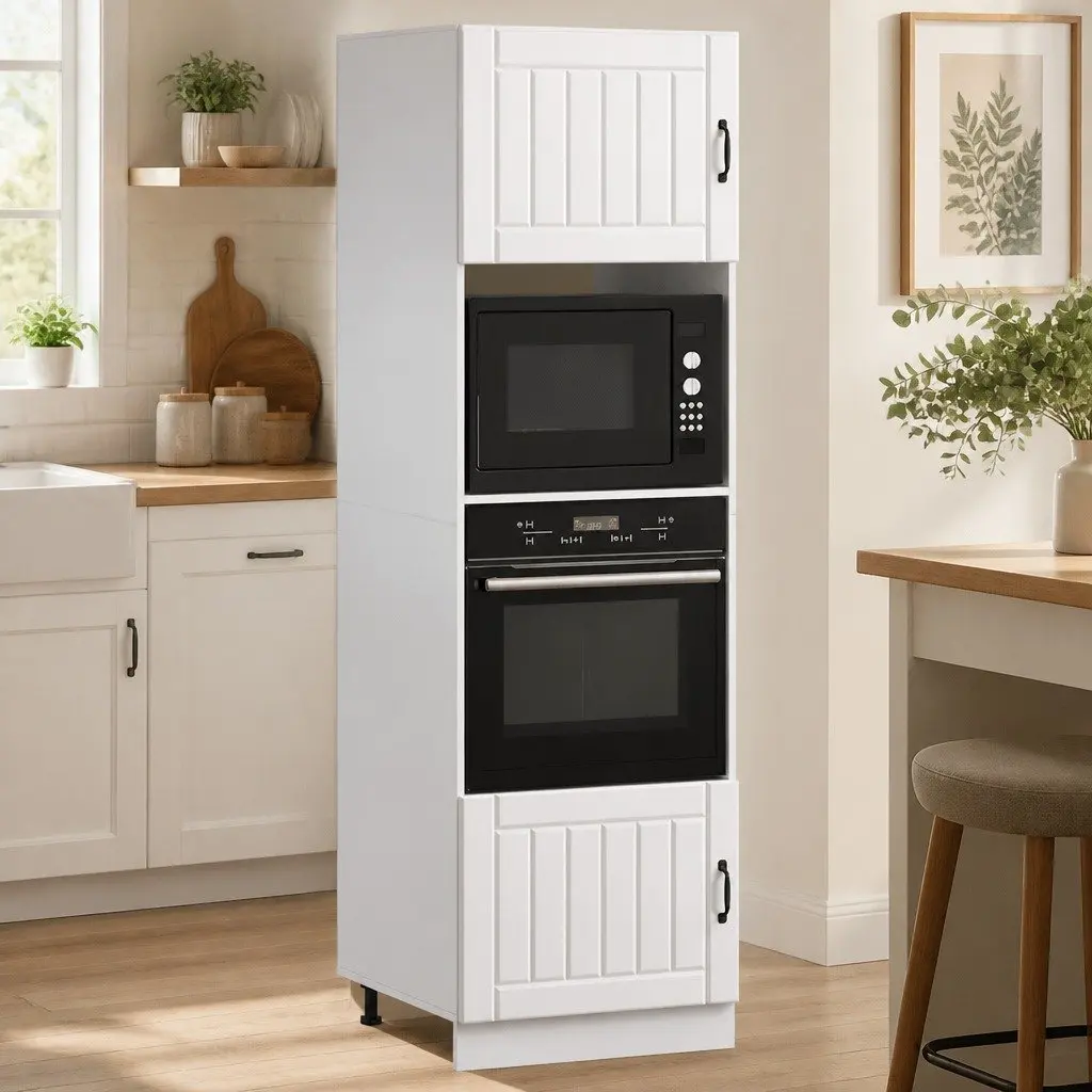 Oven Cabinet 2 pcs White Engineered Wood Kitchen Storage Unit Compact Design