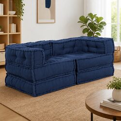 Value-Driven Blue Fabric Modular Sofa Units - 2 Pieces