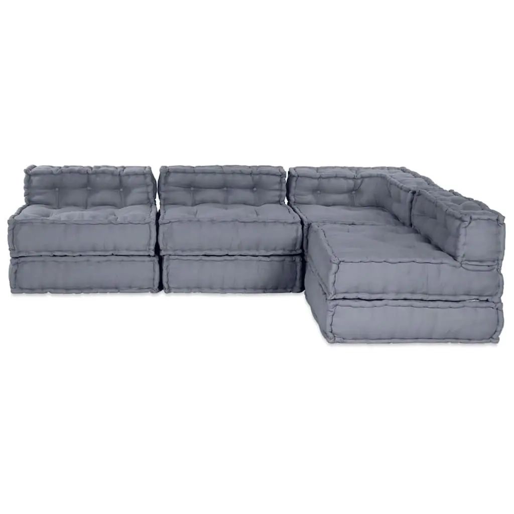 Modular Sofa Unit Indoor Outdoor Lounge Seating Fabric Grey 210 x 140 x 56 cm