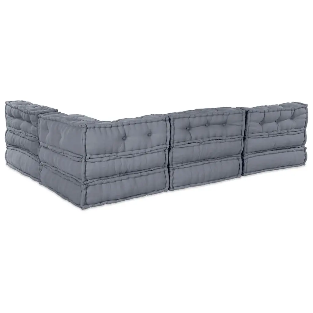Modular Sofa Unit Indoor Outdoor Lounge Seating Fabric Grey 210 x 140 x 56 cm