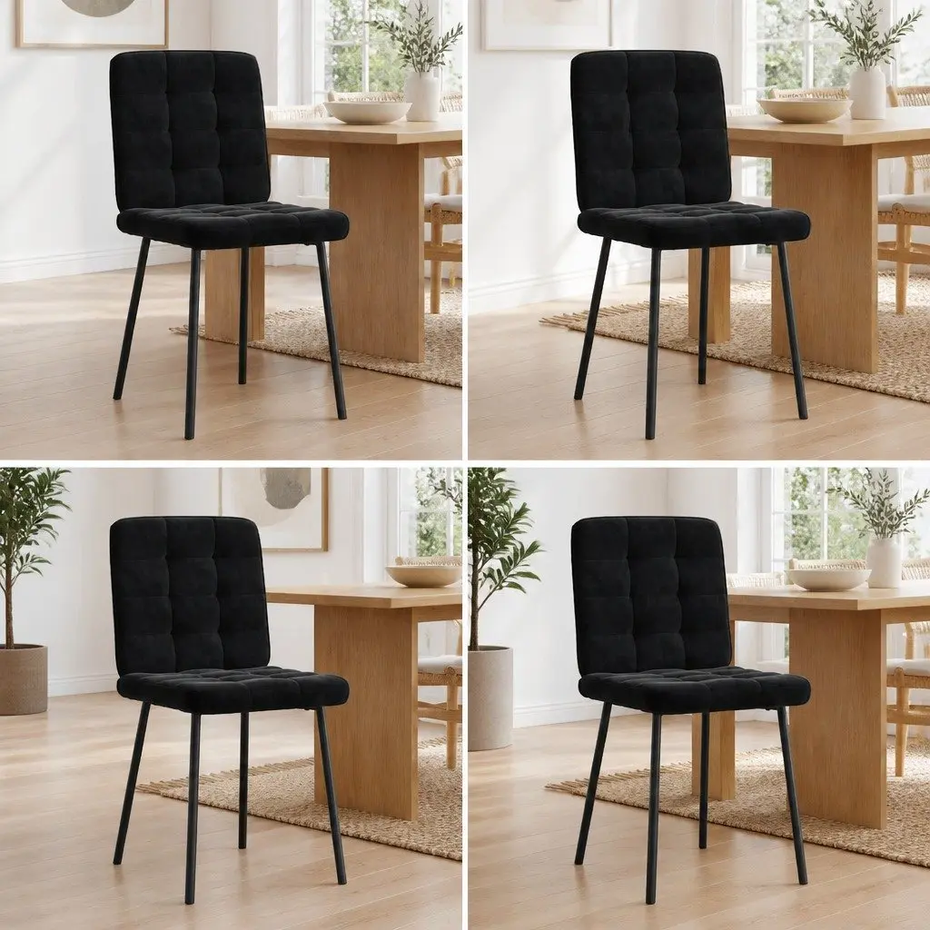 Dining Chairs 4 pcs Black Velvet Kitchen Room Seating Furniture Set Modern