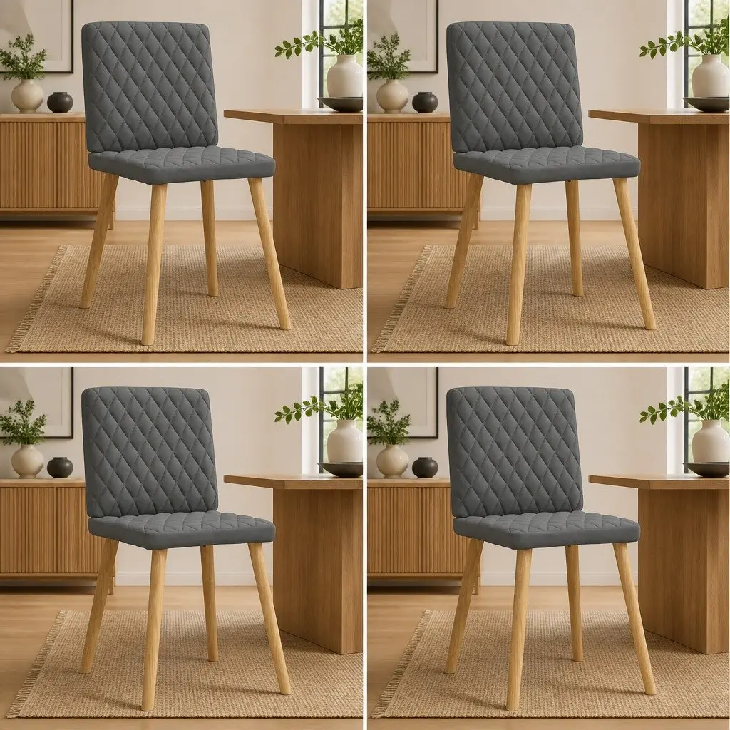 Dining Chairs Dark Grey Fabric Foam Padded Backrest 4 Piece