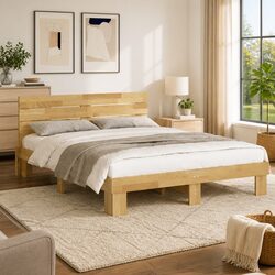Bed Frame with Headboard 135x190 cm Solid Wood Oak Brown Bedroom Furniture