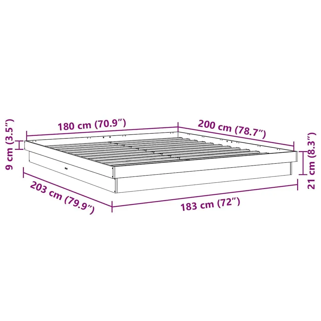 Bed Frame 180x200 cm in Solid Oak Wood
