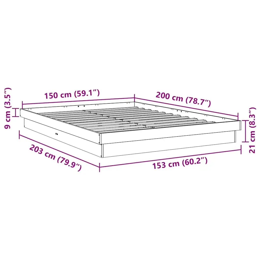 Bed Frame Low Floor Solid Wood 150x200 cm Oak Slatted Base Brown