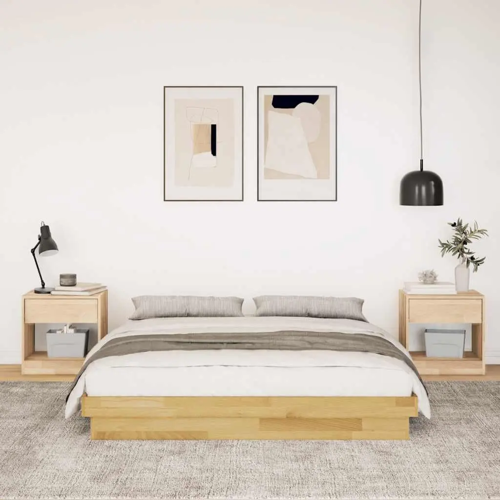 Bed Frame Low Floor Solid Wood 150x200 cm Oak Slatted Base Brown