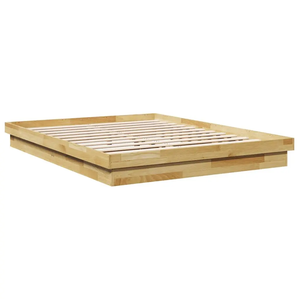Bed Frame Low Floor Solid Wood 150x200 cm Oak Slatted Base Brown