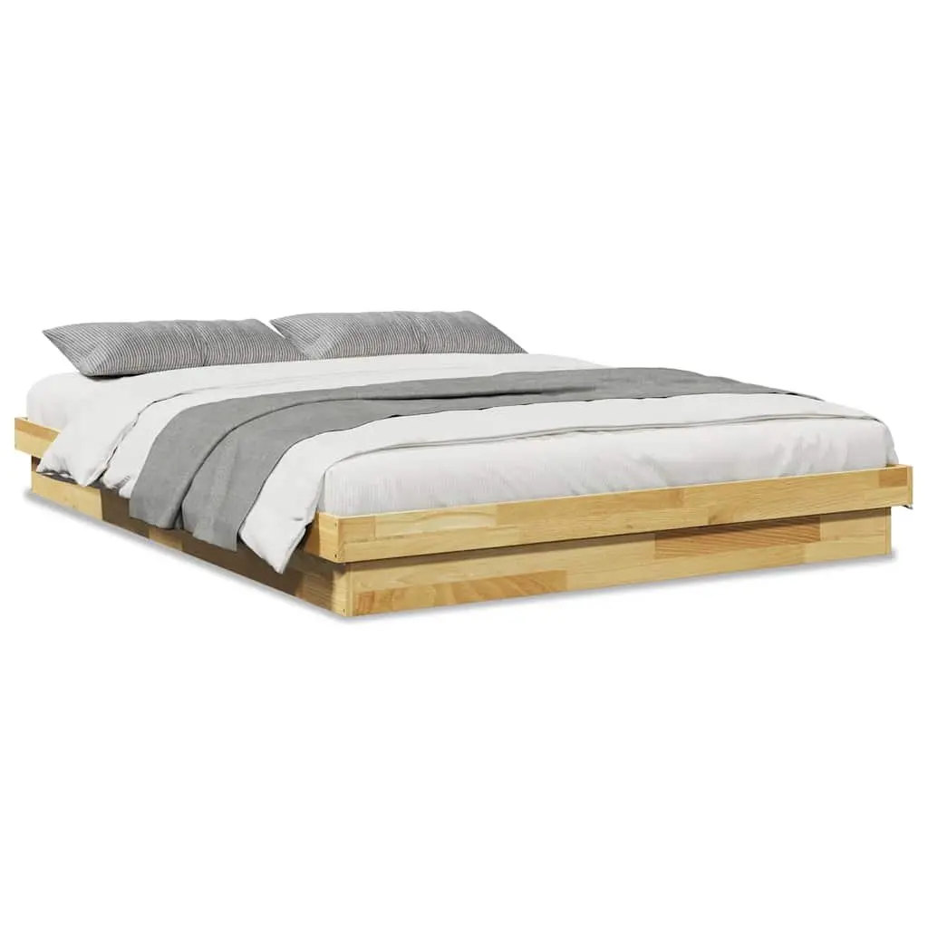 Bed Frame Low Floor Solid Wood 150x200 cm Oak Slatted Base Brown