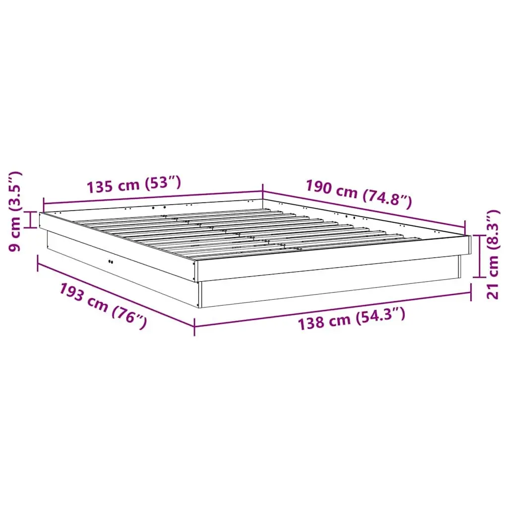 Bed Frame 135x190 cm Low Floor Solid Oak Wood Slatted Base Children Bedroom