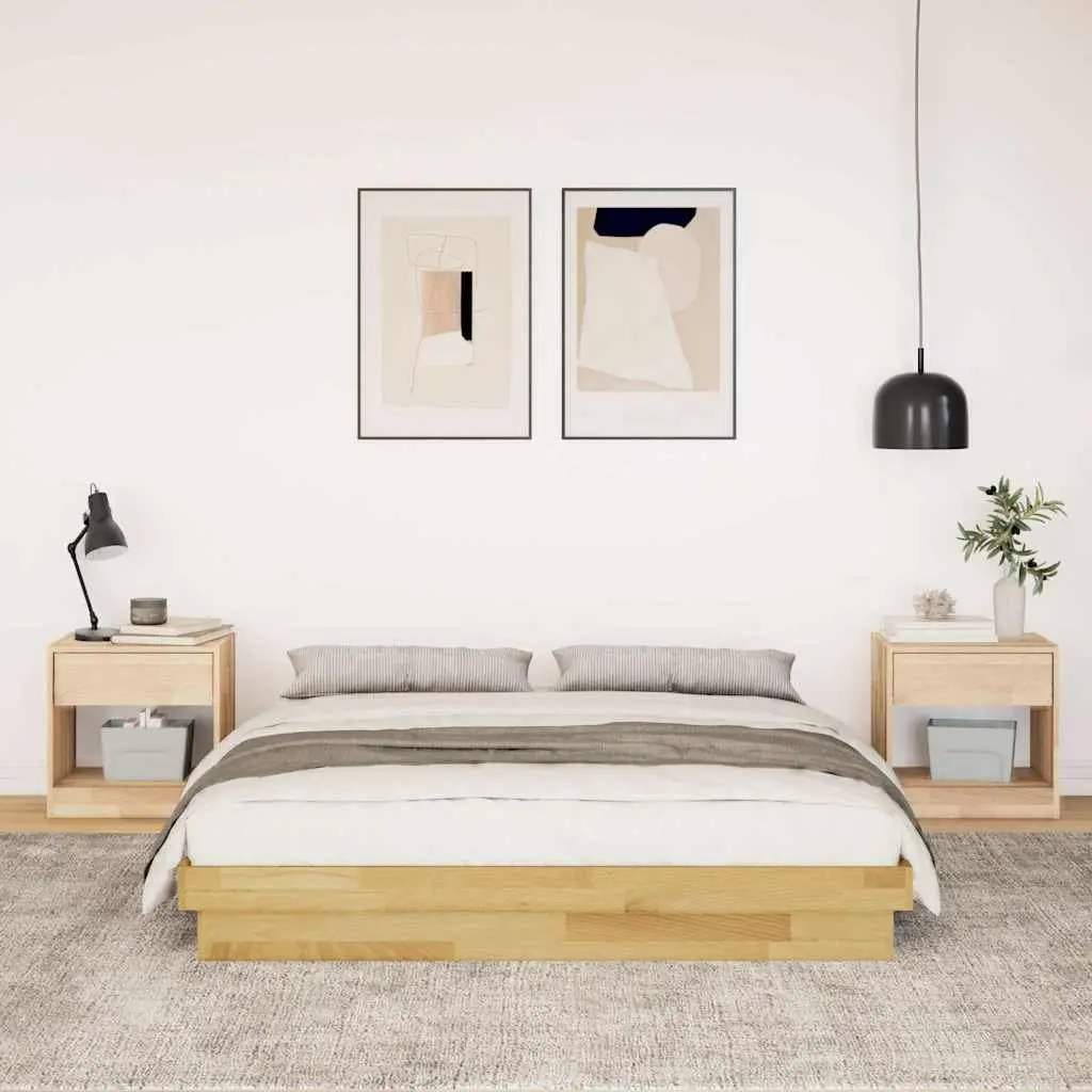Bed Frame 135x190 cm Low Floor Solid Oak Wood Slatted Base Children Bedroom