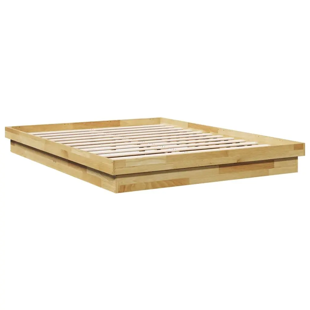 Bed Frame 135x190 cm Low Floor Solid Oak Wood Slatted Base Children Bedroom