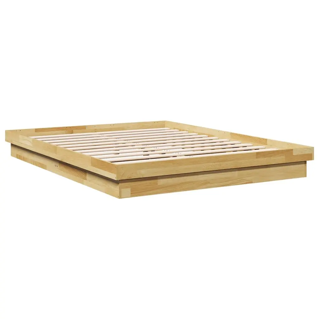 Bed Frame 135x190 cm Low Floor Solid Oak Wood Slatted Base Children Bedroom