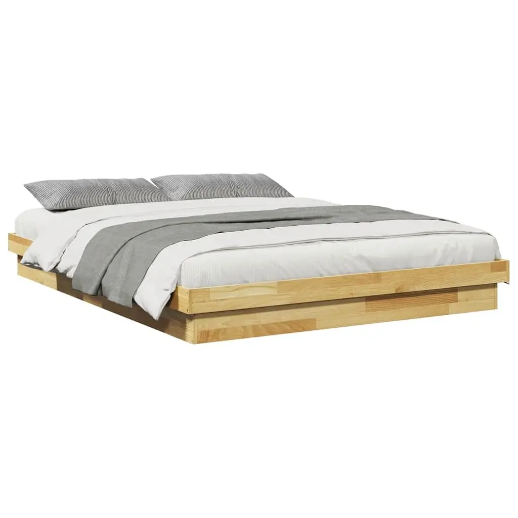 Bed Frame 135x190 cm Low Floor Solid Oak Wood Slatted Base Children Bedroom