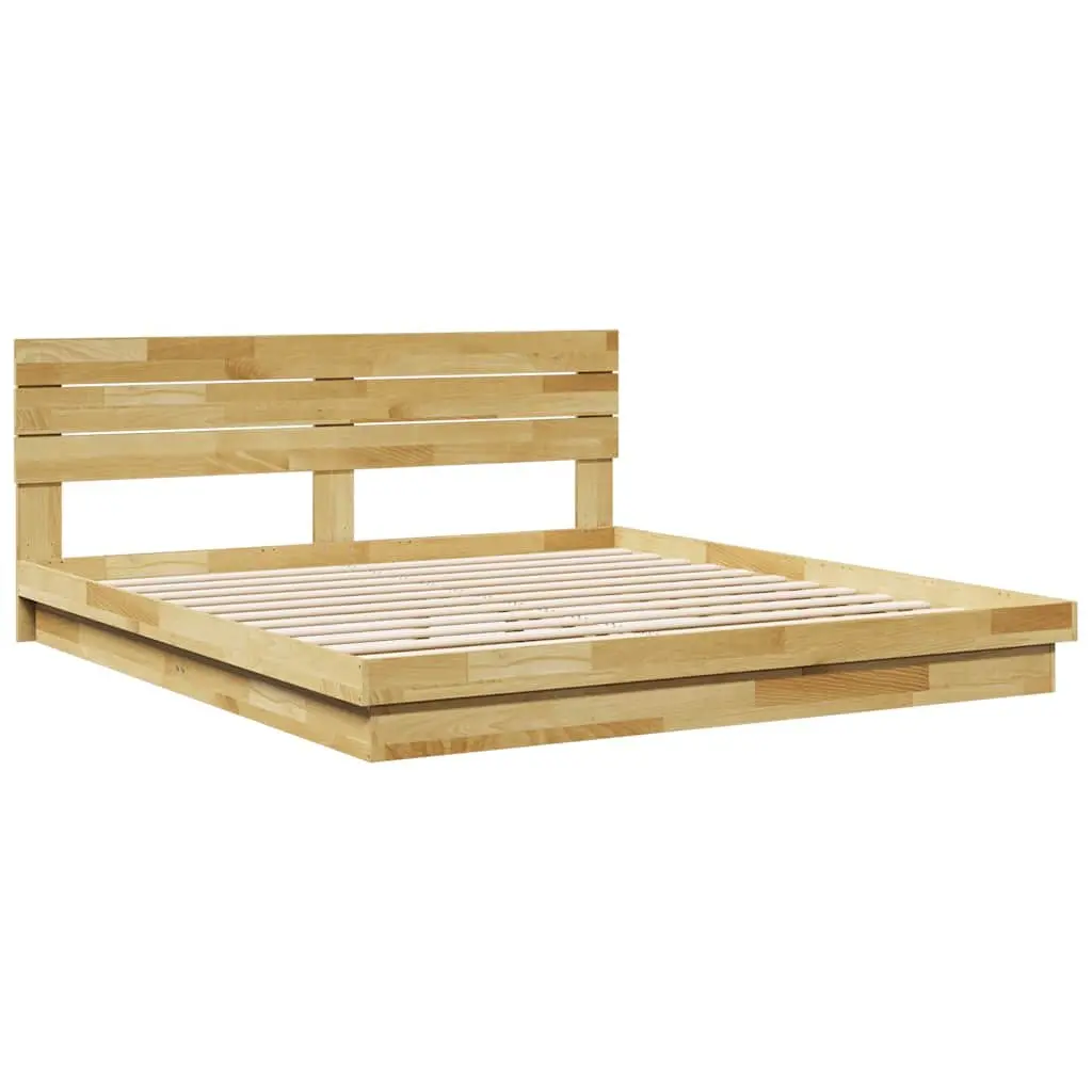 Solid Oak Bed Frame with Low Platform and Headboard 180x200 cm