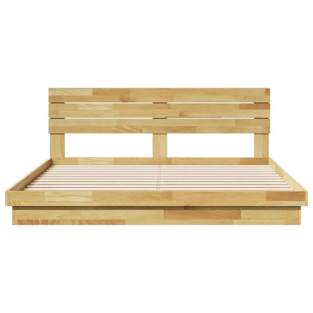 Solid Oak Bed Frame with Low Platform and Headboard 180x200 cm