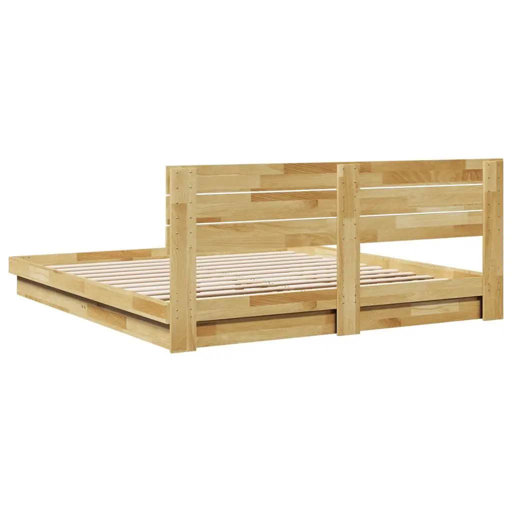 Solid Oak Bed Frame with Low Platform and Headboard 180x200 cm