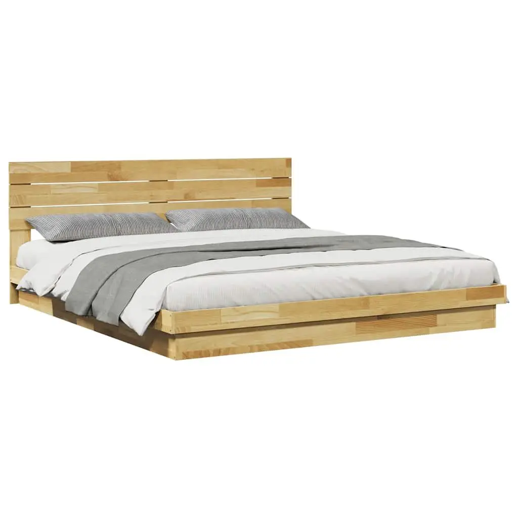 Solid Oak Bed Frame with Low Platform and Headboard 180x200 cm