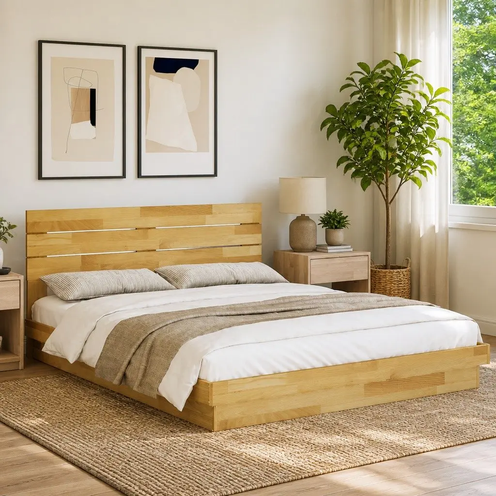 Solid Wood Bed Frame with Headboard 150x200 cm