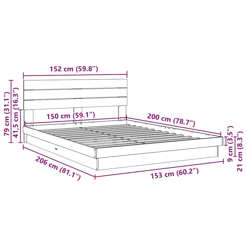 Solid Wood Bed Frame with Headboard 150x200 cm