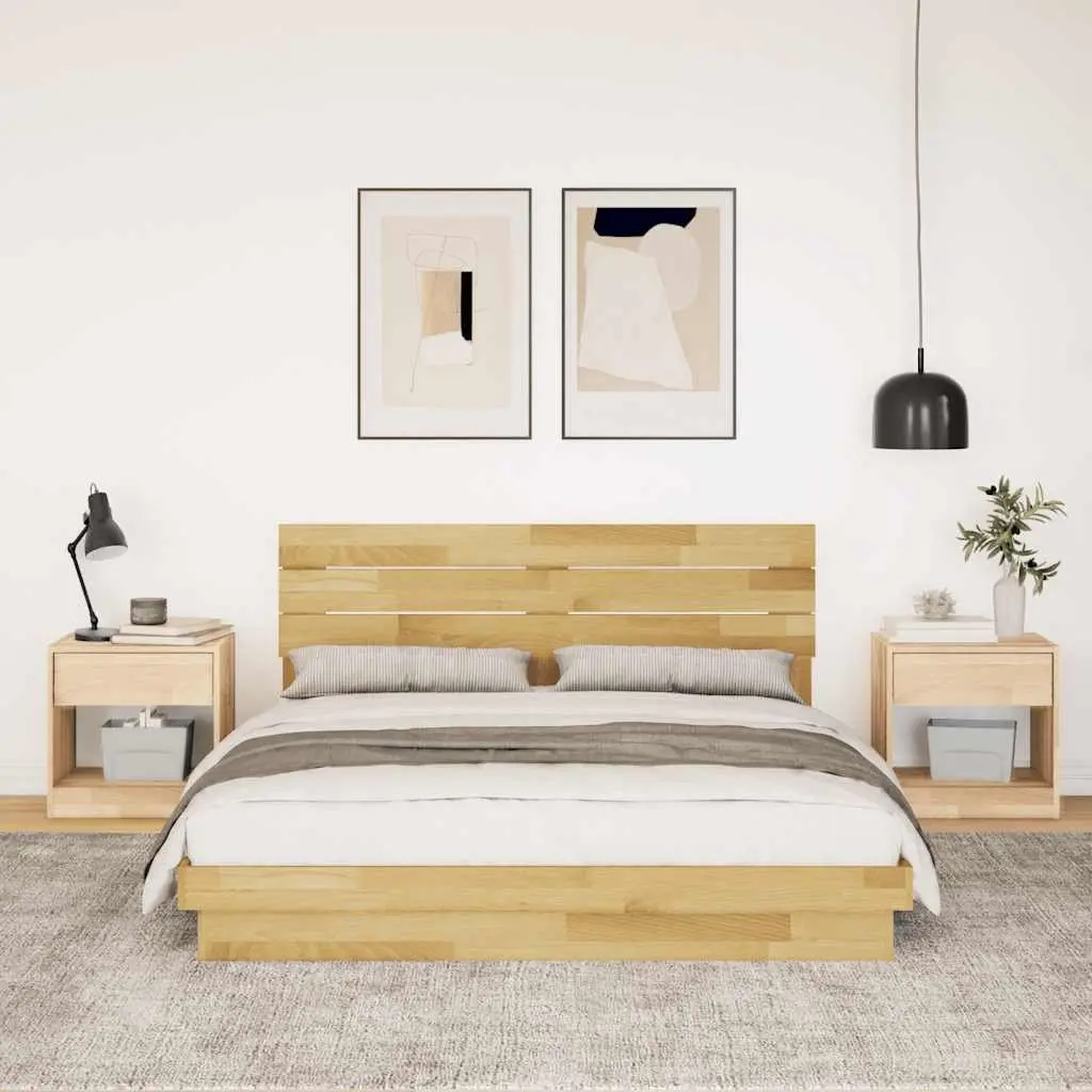 Solid Wood Bed Frame with Headboard 135x190 cm Slatted Base Low Design Brown
