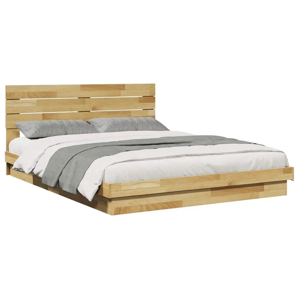Solid Wood Bed Frame with Headboard 135x190 cm Slatted Base Low Design Brown