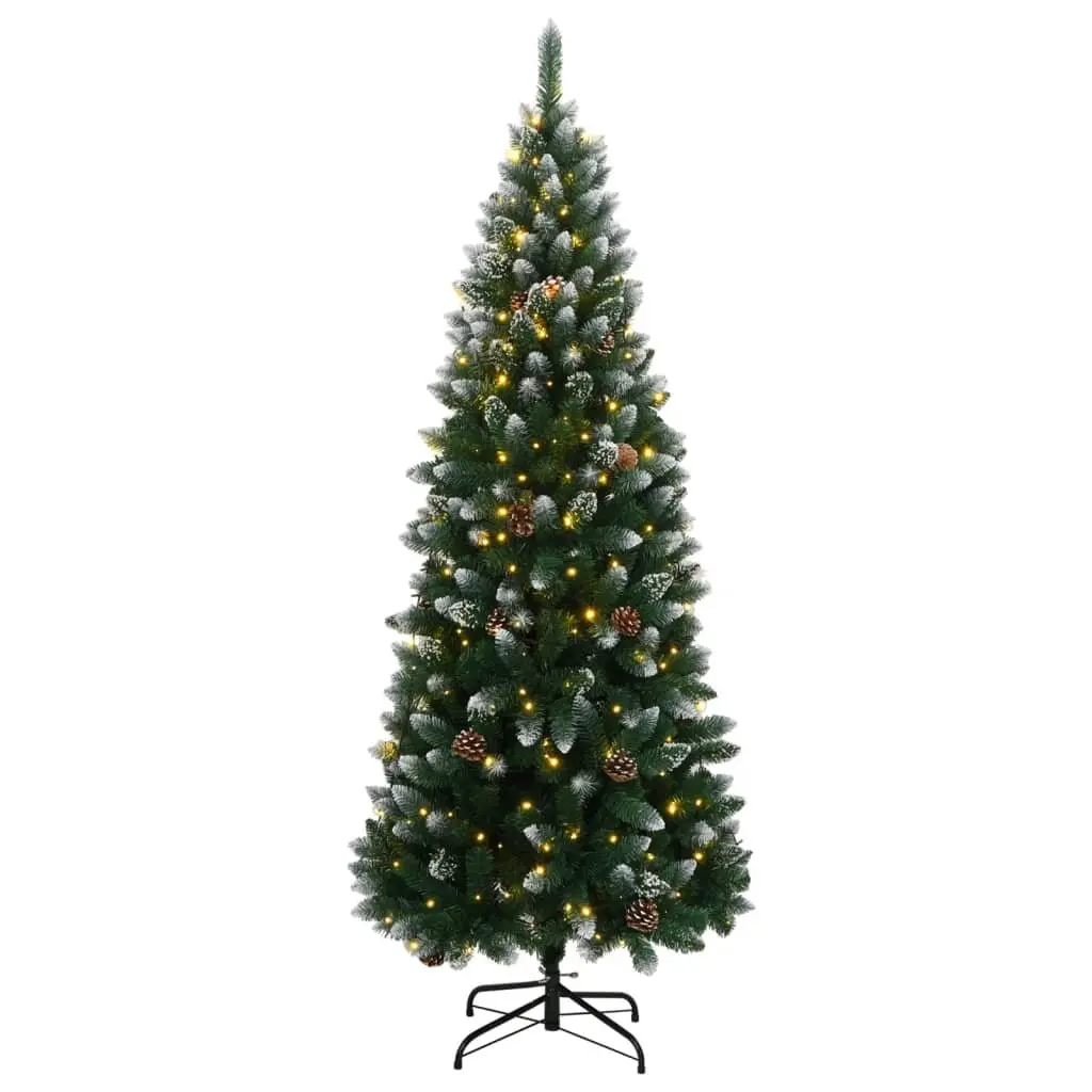 Artificial Christmas Tree 180cm Green PVC Hinged Branches with 300 LED Lights Steel Stand