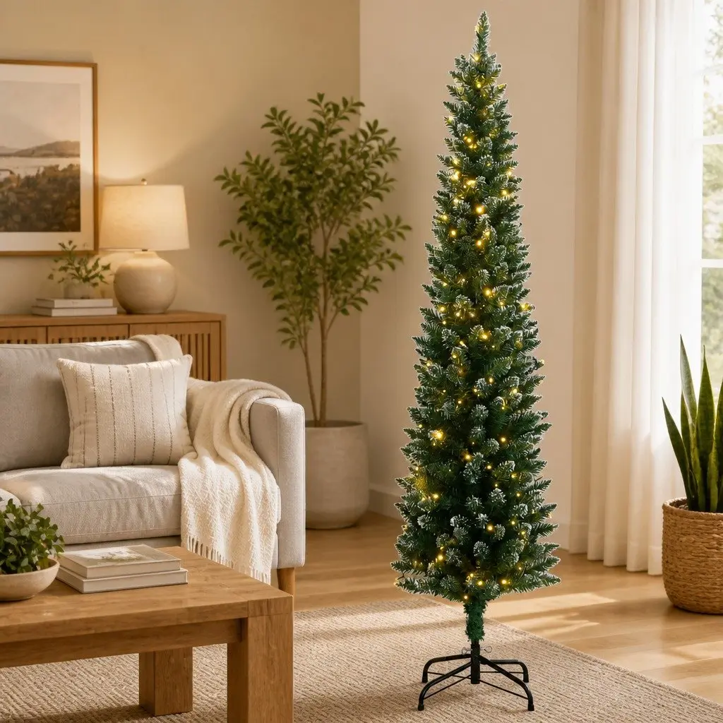 Artificial Slim Christmas Tree 150cm Green with 150 LEDs