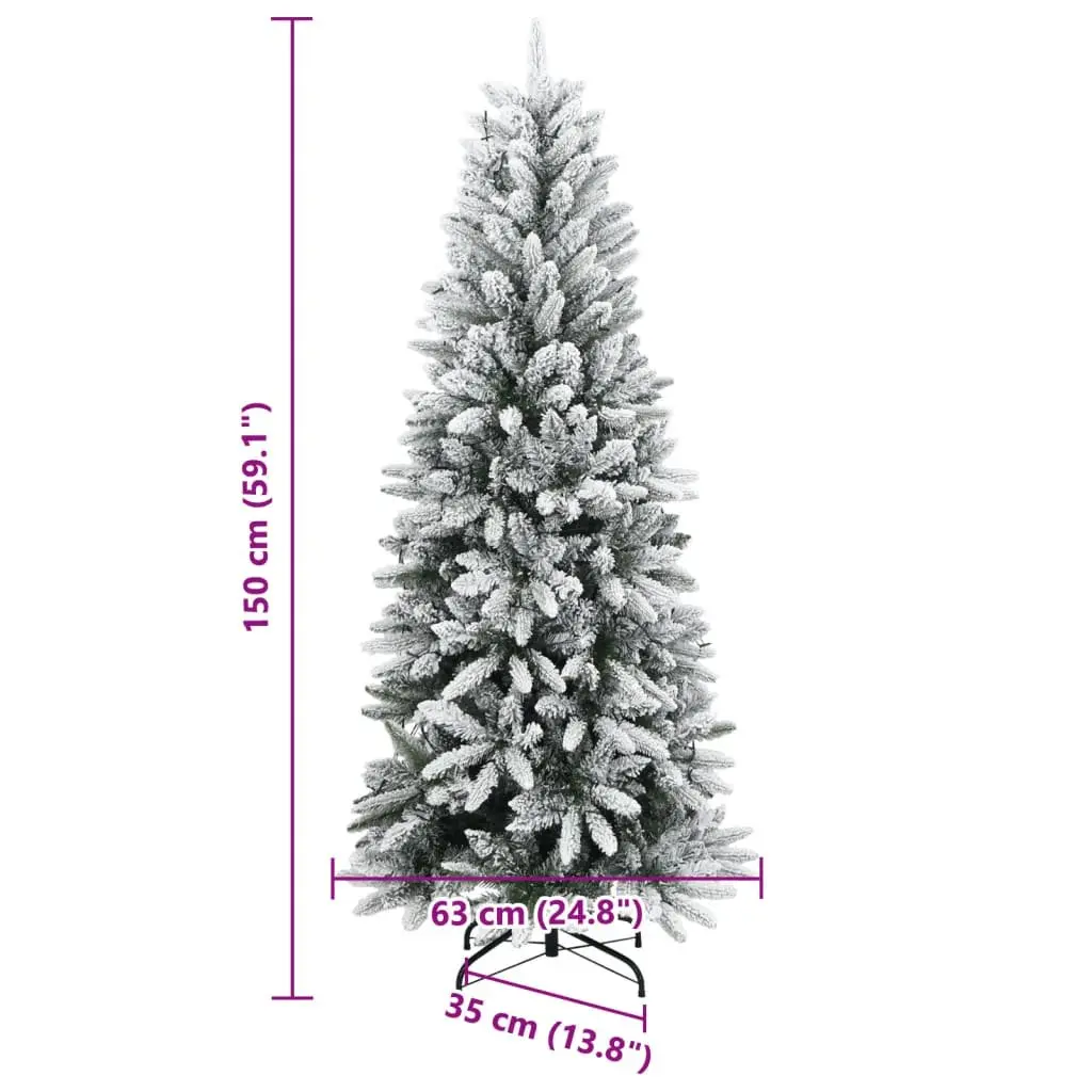 Flocked Snow Green Artificial Christmas Tree 150cm with 150 LED Lights Holiday Decor