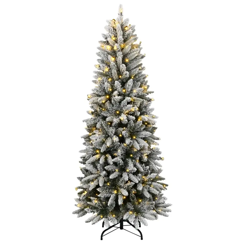Artificial Christmas Tree 180cm Green Flocked Snow Holiday Decor with 300 LED Lights