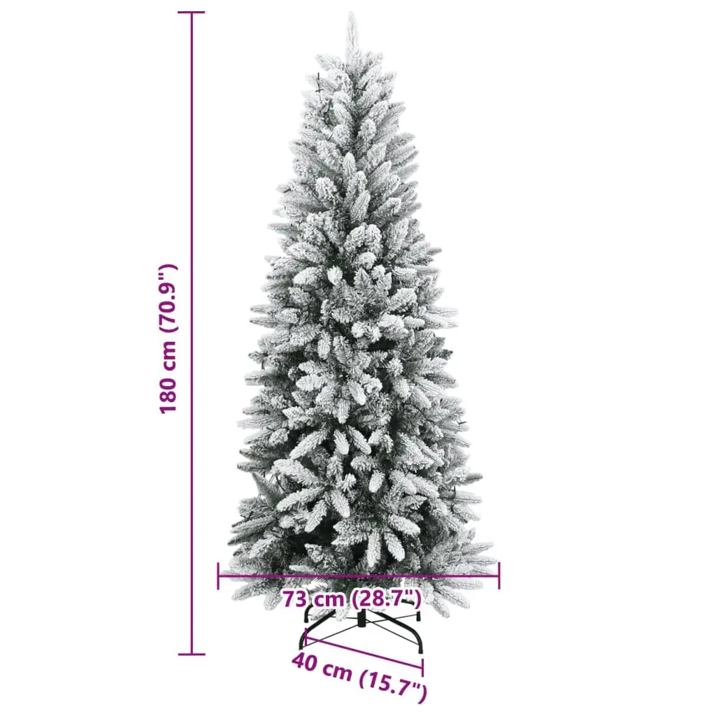Artificial Christmas Tree 180cm Green Flocked Snow Holiday Decor with 300 LED Lights