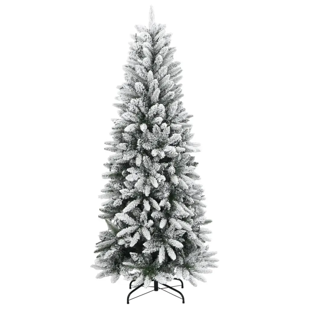 Artificial Christmas Tree 210cm Green Flocked Snow Holiday Decor with 300 LED Lights