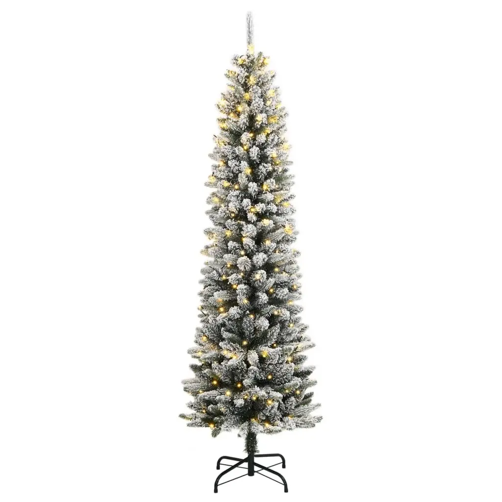 Artificial Christmas Tree Slim 150cm Green Flocked Snow with 150 LEDs