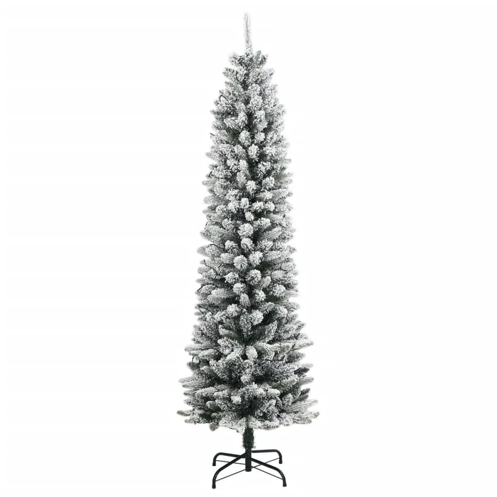 Artificial Christmas Tree Slim 150cm Green Flocked Snow with 150 LEDs