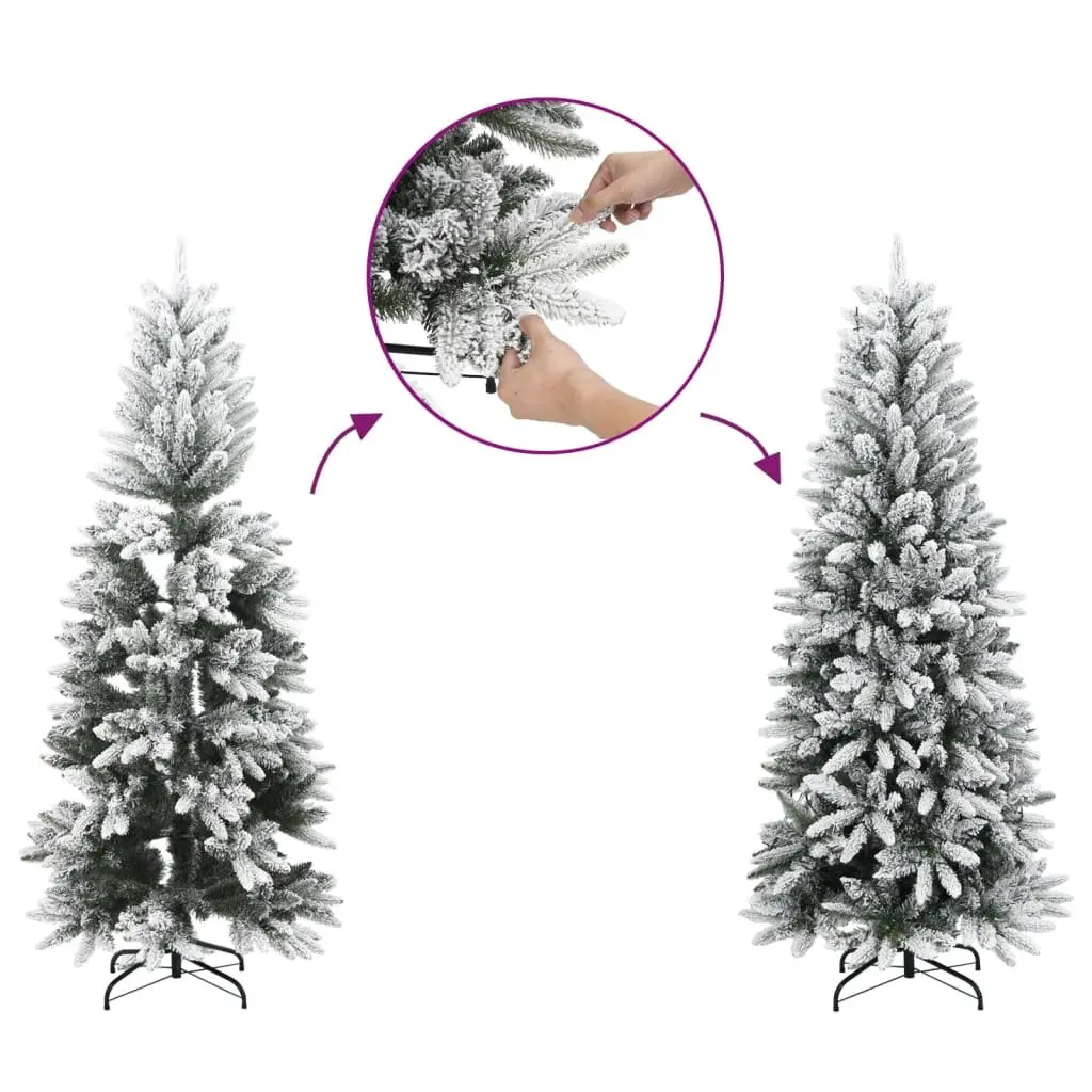 Artificial Christmas Tree Slim 150cm Green Flocked Snow with 150 LEDs