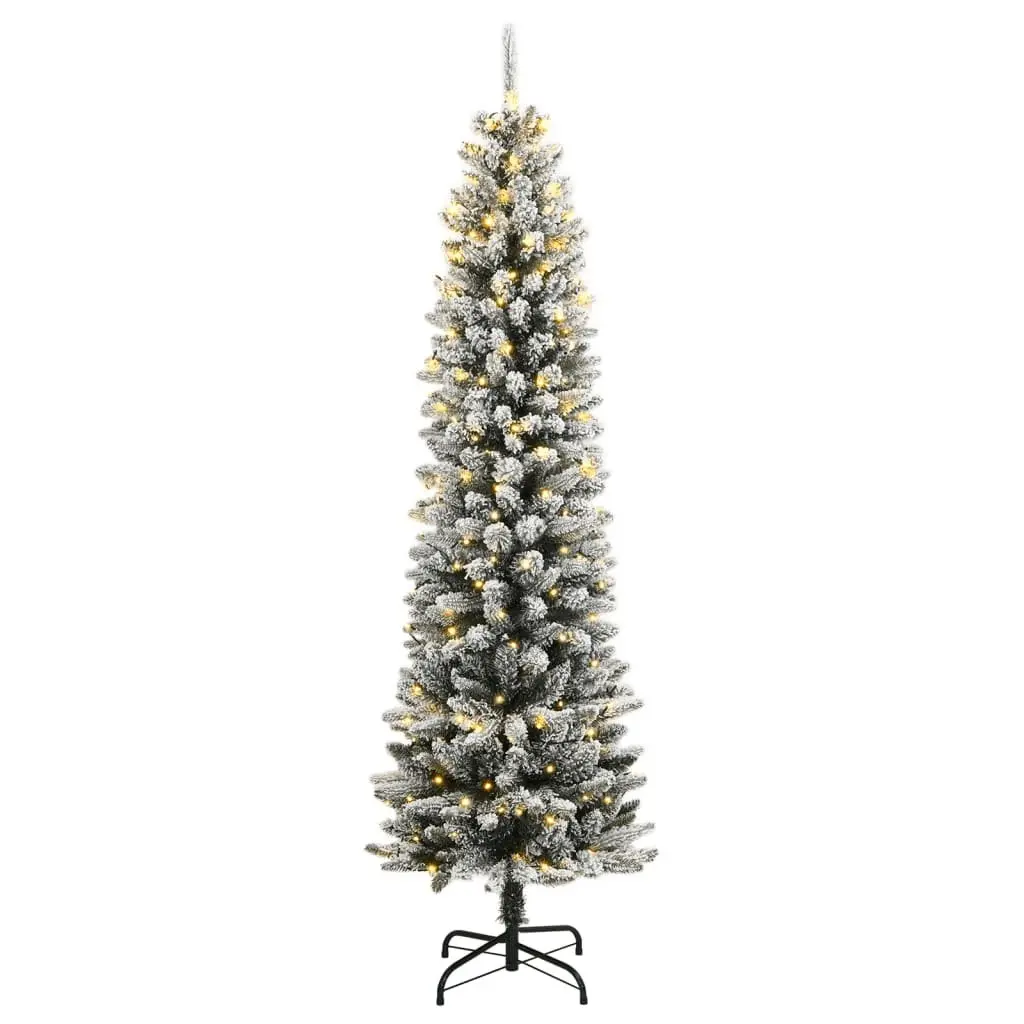 Artificial Christmas Tree 180cm Green Flocked Snow Slim 300 LED Lights