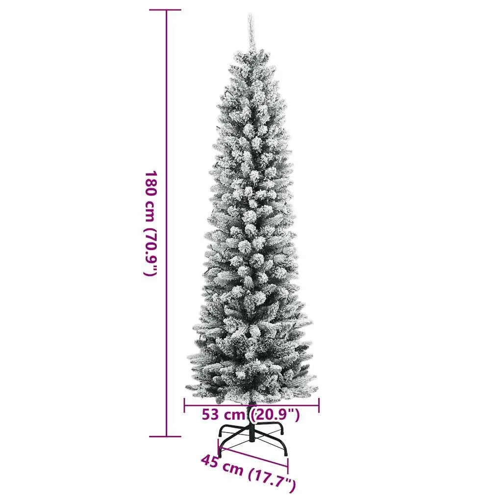 Artificial Christmas Tree 180cm Green Flocked Snow Slim 300 LED Lights