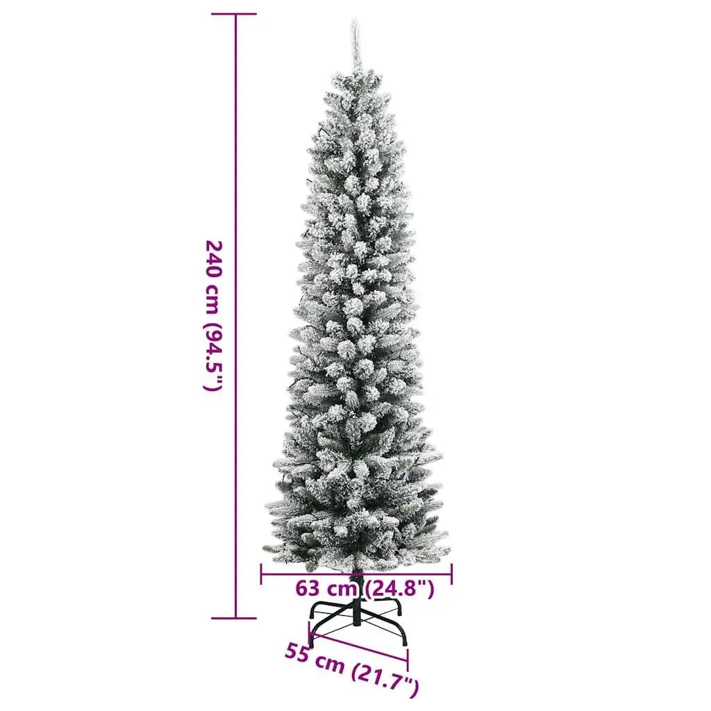 Artificial Christmas Tree 240cm 300 LEDs Flocked Snow Slim Green Xmas Decor