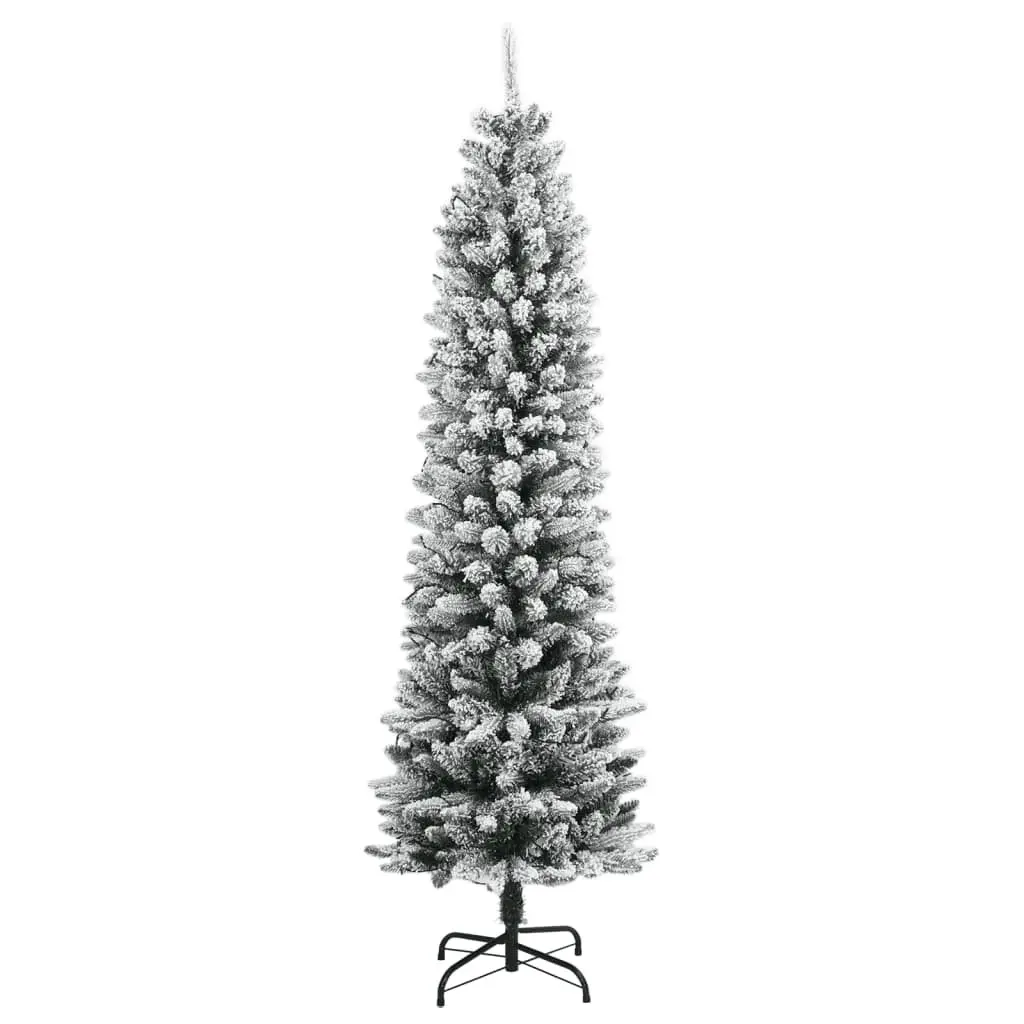 Artificial Christmas Tree 240cm 300 LEDs Flocked Snow Slim Green Xmas Decor