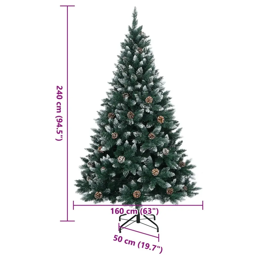 Artificial Christmas Tree 240cm Green PVC 300 LED Lights 8 Modes Hinged Branches