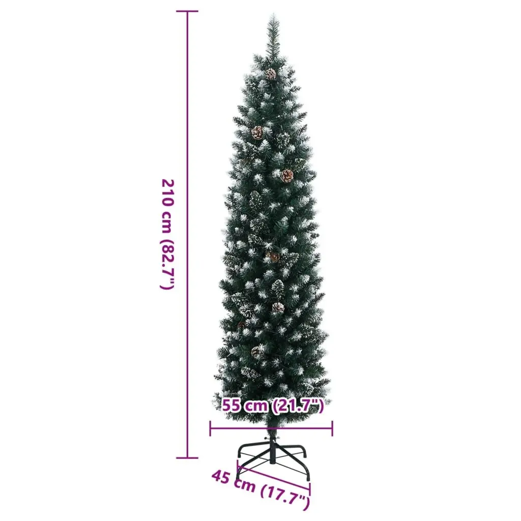 Artificial Slim Christmas Tree 210cm Green Indoor Holiday Decorations 300 LEDs