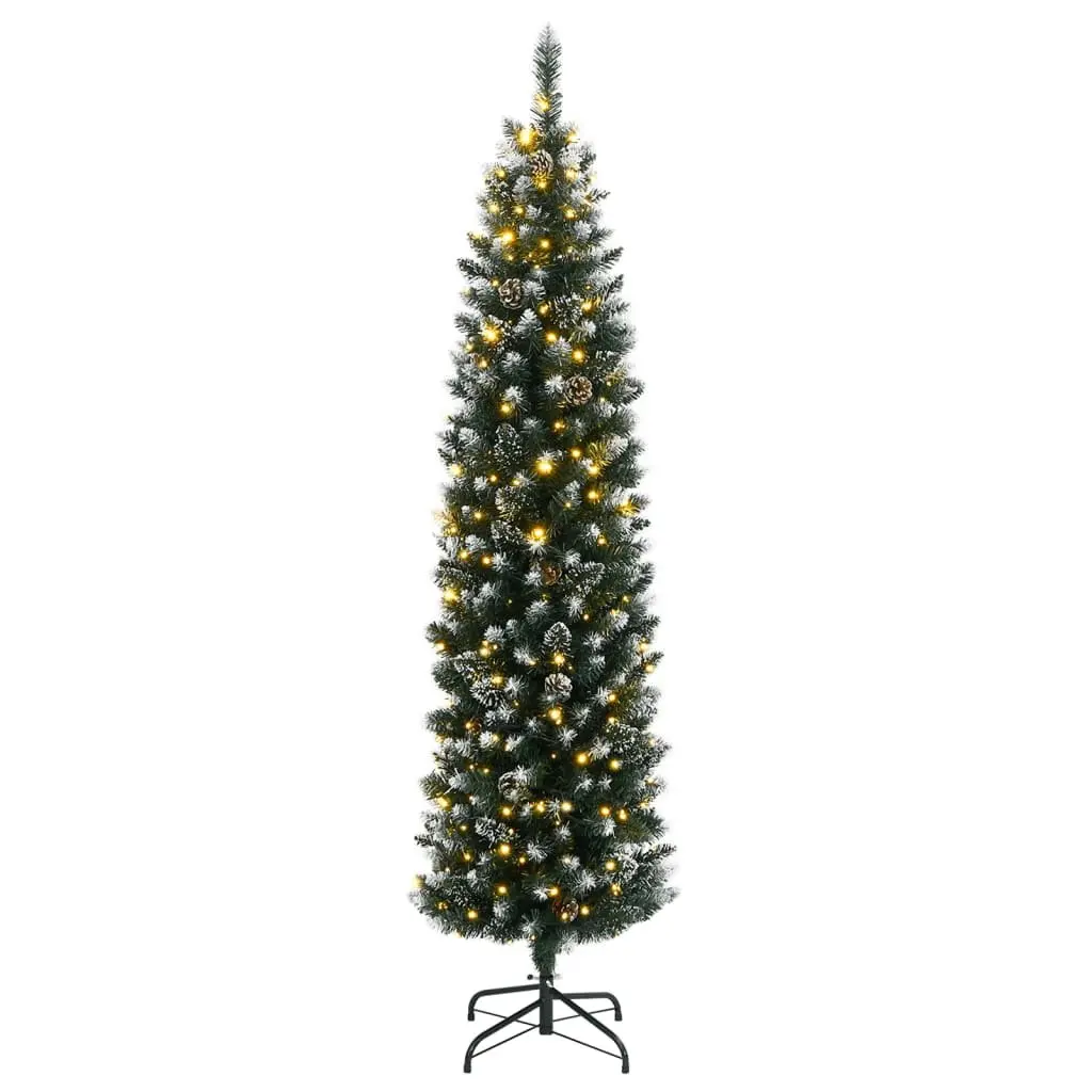 Artificial Slim Christmas Tree 210cm Green Indoor Holiday Decorations 300 LEDs