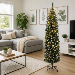 Artificial Slim Christmas Tree 240cm 300 LED Lights Green Festival Holiday Decor